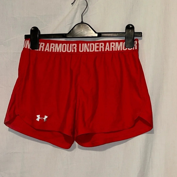 red Under Armour shorts size small (no tag, measures 14" across) - Picture 1 of 3